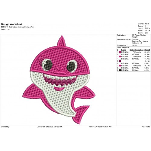 Mommy Shark Filled Embroidery Design