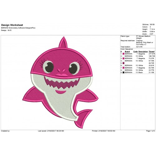 Mommy Shark Filled Embroidery Design