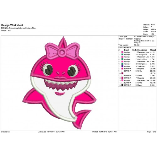 Mommy Shark Shark Family Applique Design