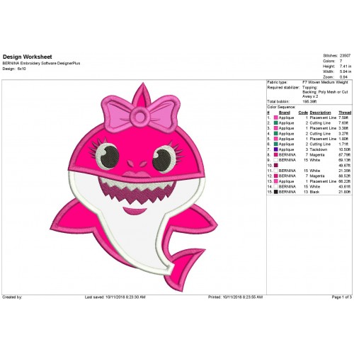 Mommy Shark Shark Family Applique Design