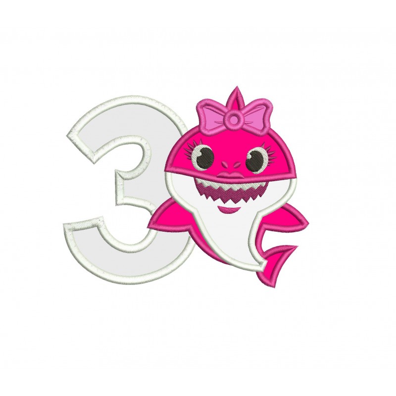 Mommy Shark With a Number 3 Applique Design
