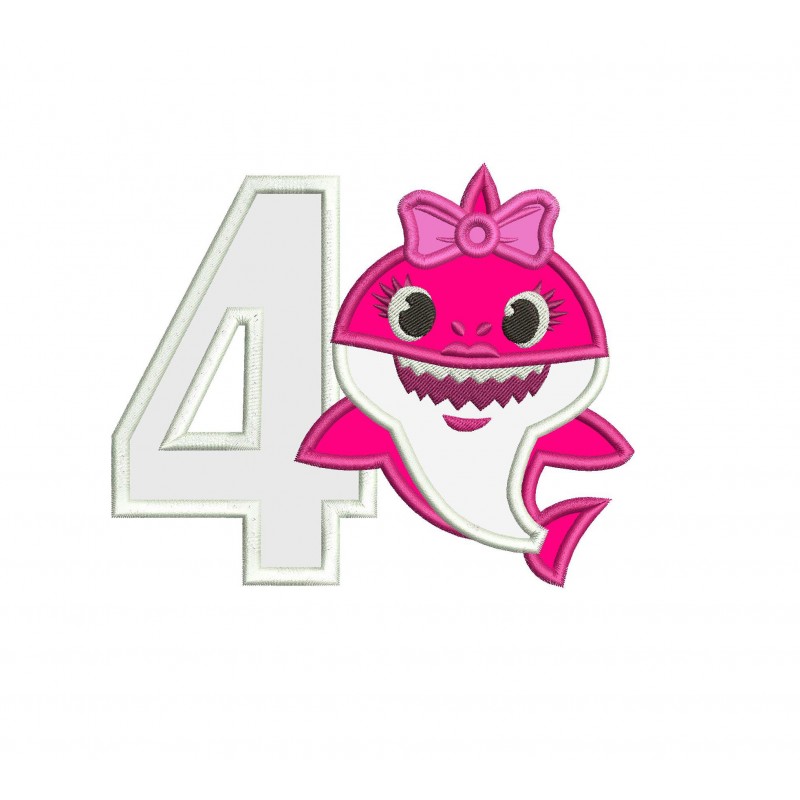 Mommy Shark With a Number 4 Applique Design
