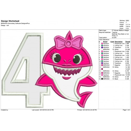 Mommy Shark With a Number 4 Applique Design