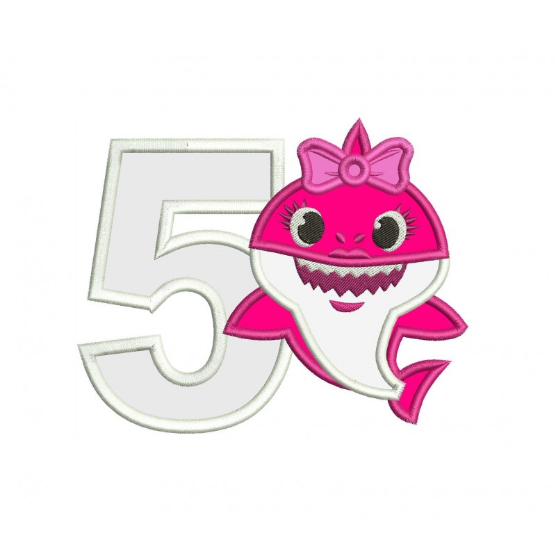 Mommy Shark with a Number 5 Applique Design