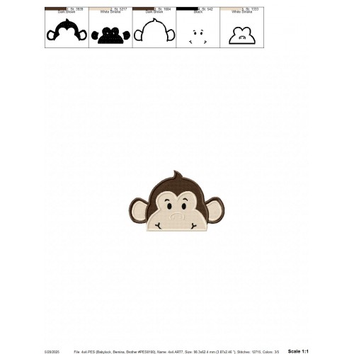 Monkey Peeker Embroidery Design Embr