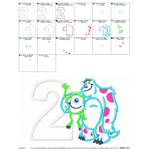 Monster Inc 2nd Birthday Applique Design