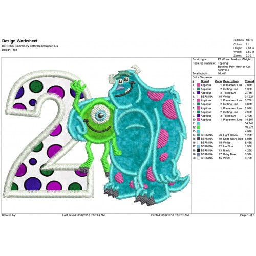 Monster Inc 2nd Birthday Applique Design