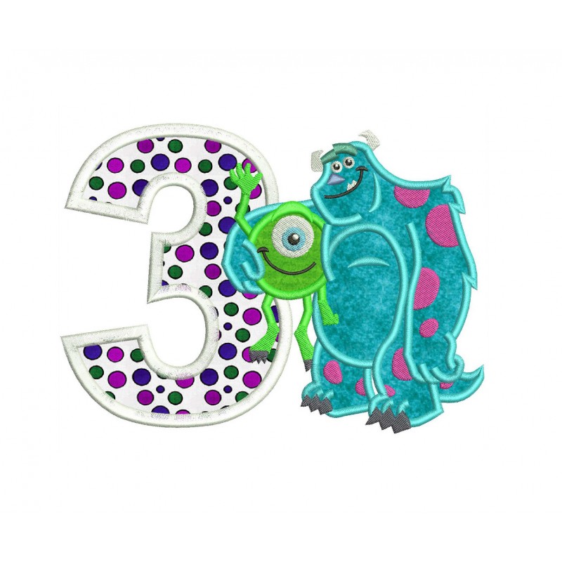 Monster Inc 3rd Birthday Applique Design