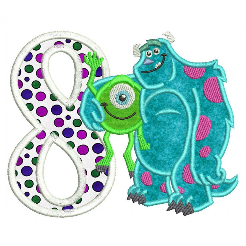 Monster Inc 8th Birthday Applique Design
