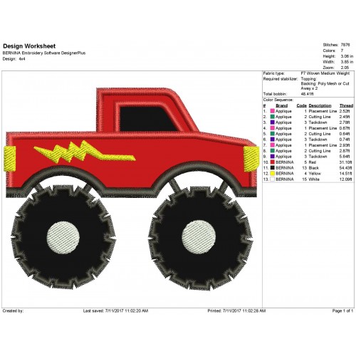 Monster Truck Applique Design