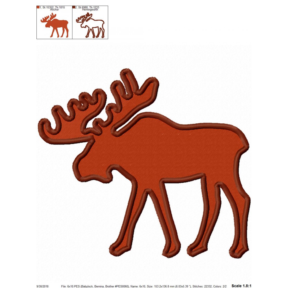 Deer Head Silhouette with Antlers - Comes in Fill Stitch and Applique