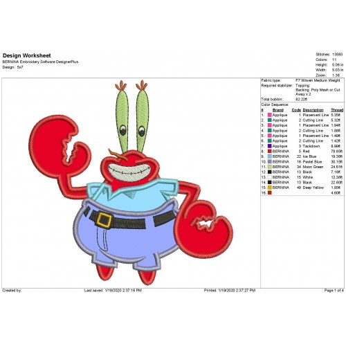 Mr. Krabs SpongeBob Applique Design