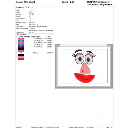 Mrs Potato Face Applique Design Embr