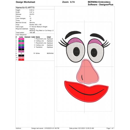 Mrs Potato Face Applique Design Embr