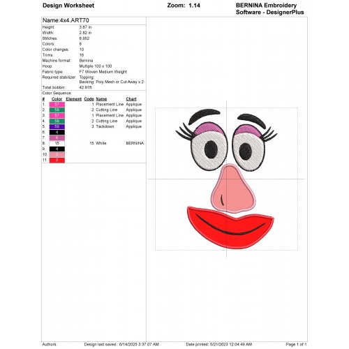 Mrs Potato Face Applique Design Embr