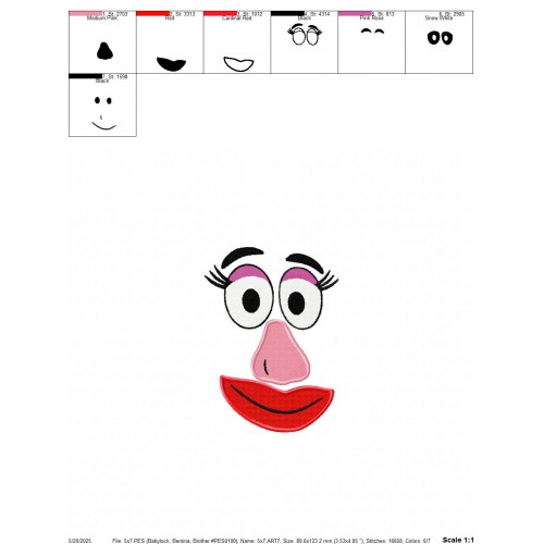 Mrs Potato Face Embroidery Design Embr
