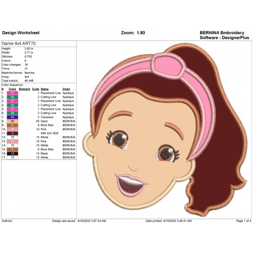 Ms. Rachel Head Applique Design