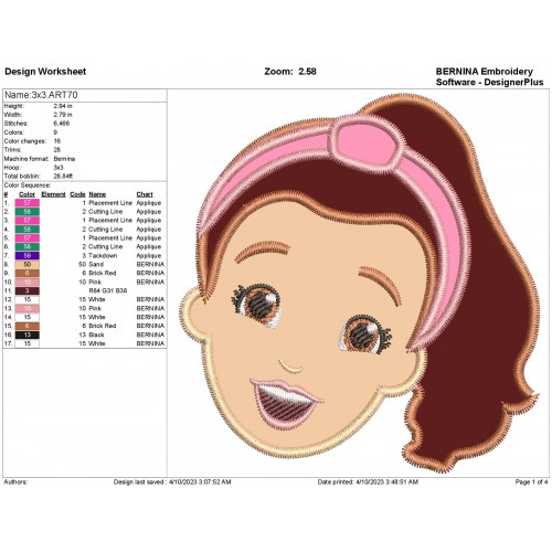 Ms. Rachel Head Applique Design