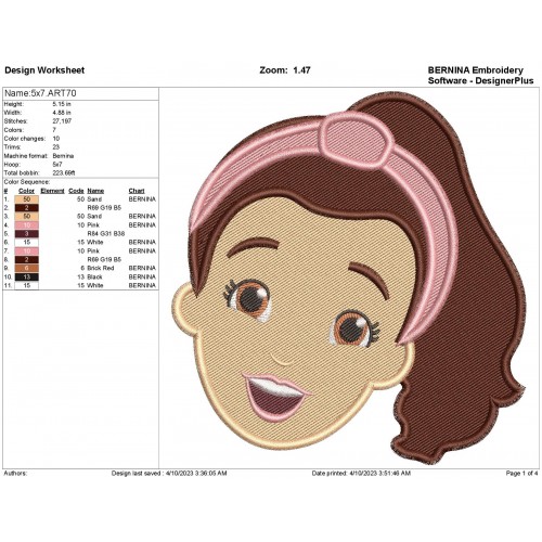 Ms. Rachel Head Filling Stitch Embroidery Design