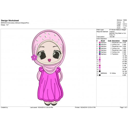 Muslim Girl Applique Design
