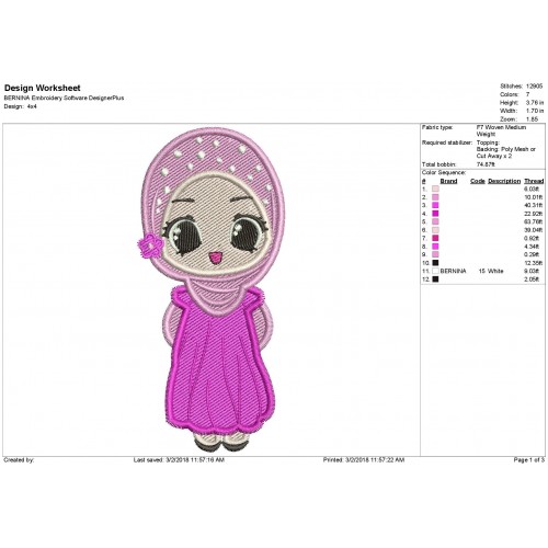 Muslim Girl Filled Embroidery Design
