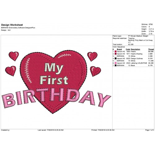 My 1st Birthday Heart Embroidery Design