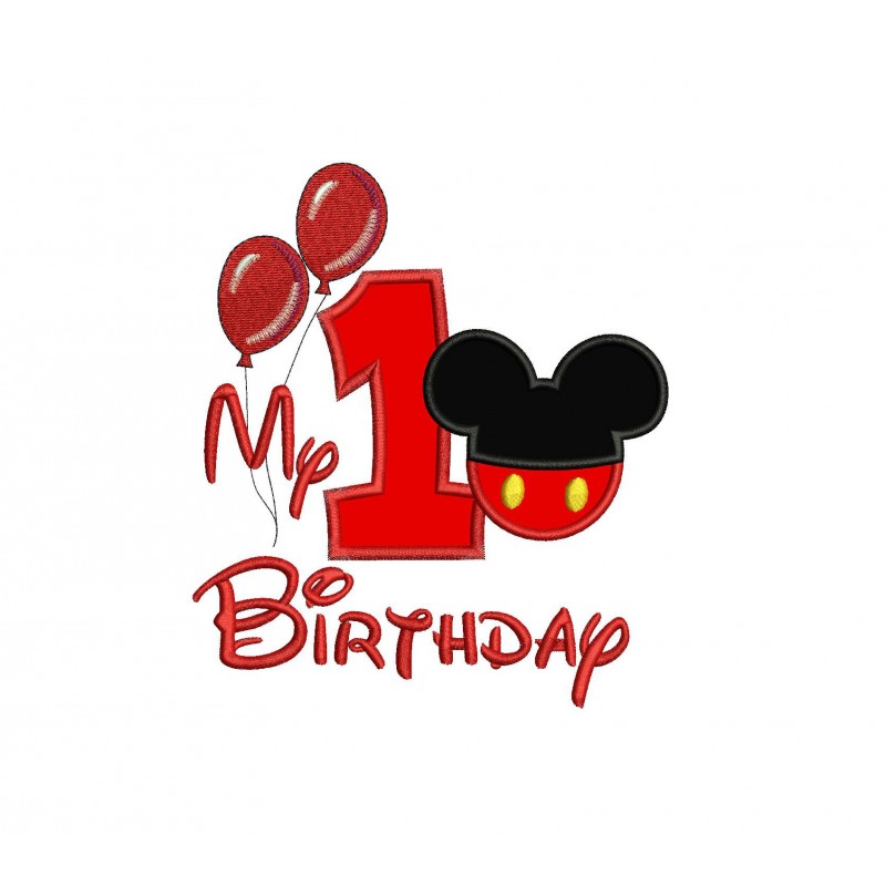 My 1st Birthday Mickey Balloon Birthday Applique Design