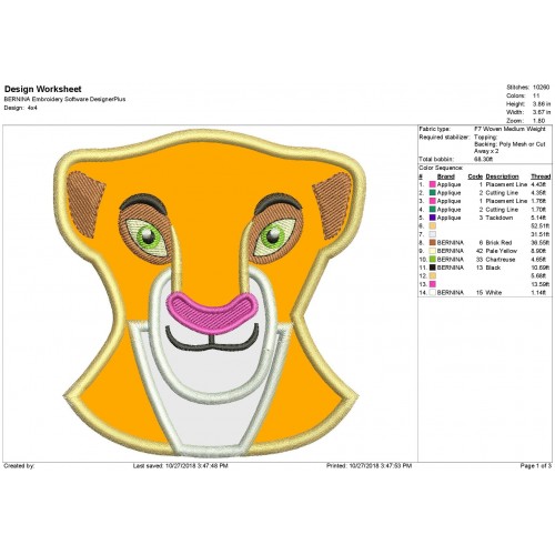 Nala Mom Lion King Applique Design