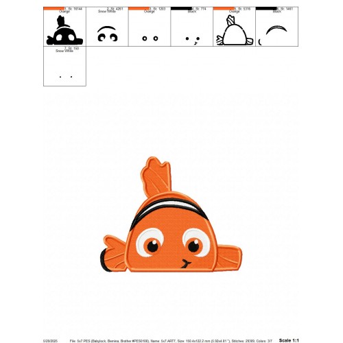 Nemo Fish Peeker Embroidery Design Embr