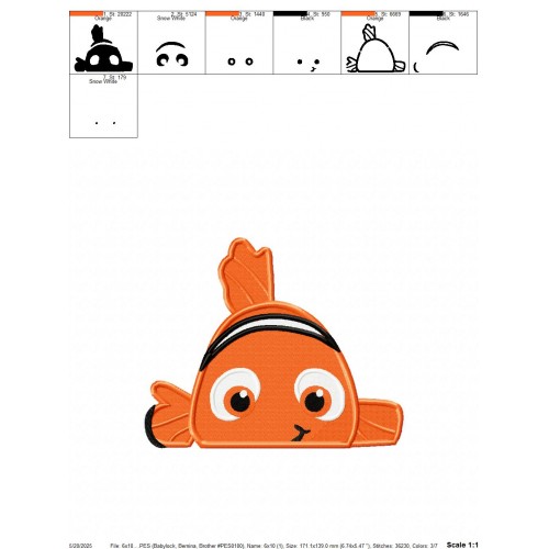 Nemo Fish Peeker Embroidery Design Embr
