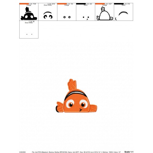 Nemo Fish Peeker Embroidery Design Embr