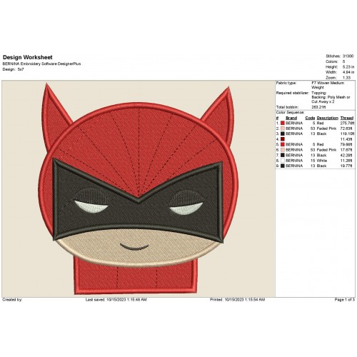 New Superhero Fill Stitch Embroidery Design