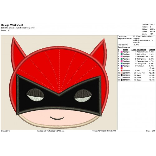 New Superhero Head Applique Design