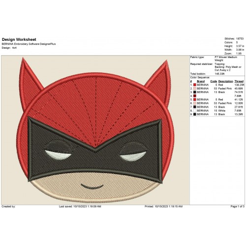New Superhero Head Fill Stitch Embroidery Design