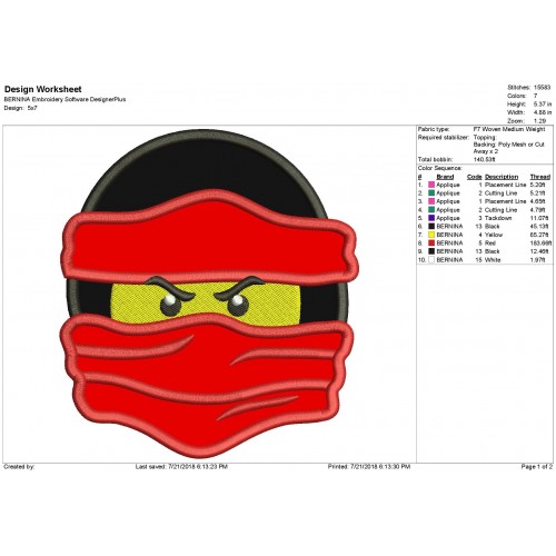 Ninjago Head Applique Design