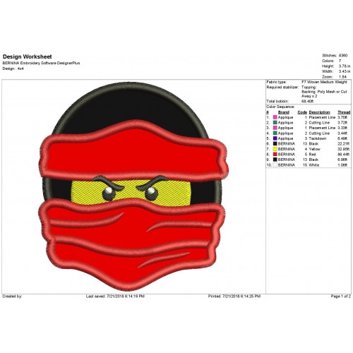 Ninjago Head Applique Design