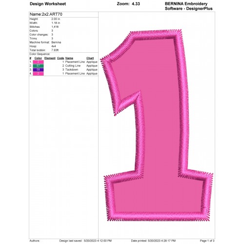 Number 1 Birthday 1 Applique Design