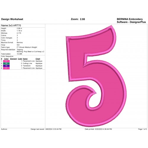 Number 5 Birthday 5 Applique Design