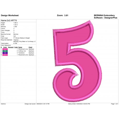 Number 5 Birthday 5 Applique Design