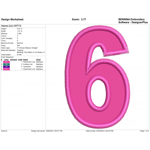 Number 6 Birthday 6 Applique Design