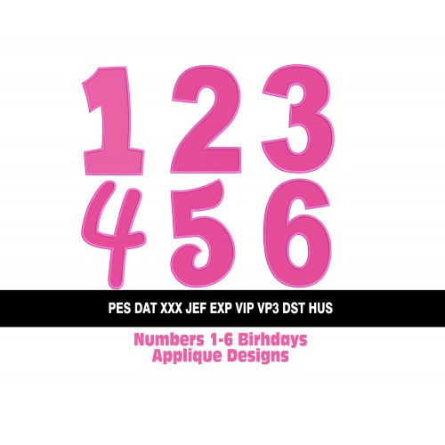 Numbers 1- 6 Birthdays Applique Designs