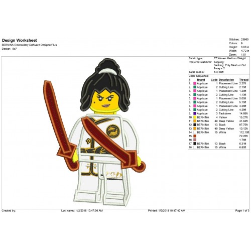 Nya Lego Ninjago Movie Applique Design