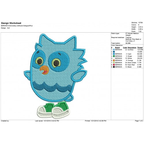 O the Owl Daniel Tiger Neighborhood Filled Embroidery Design