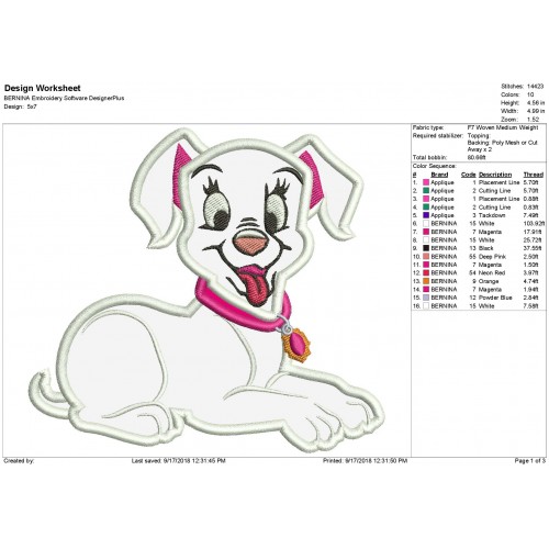 Oddball Puppy 101 Dalmatian Applique Design
