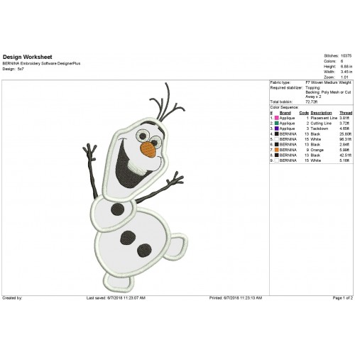 Olaf Applique Design