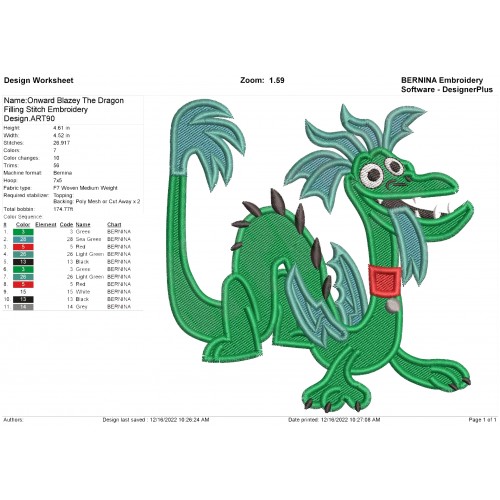 Onward Blazey The Dragon Filling Stitch Embroidery Design