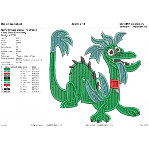 Onward Blazey The Dragon Filling Stitch Embroidery Design