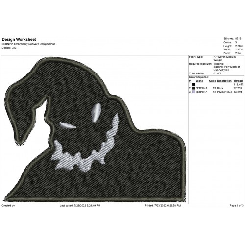 Oogie Boogie Spooky Embroidery Design