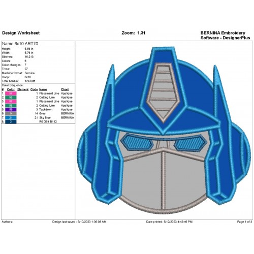 Optimus Transformers Applique Design