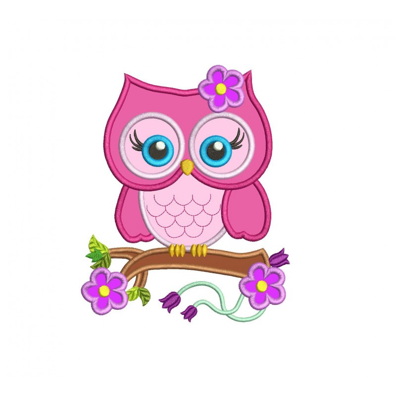 Owl Applique Design Owl Spring Flowers Applique